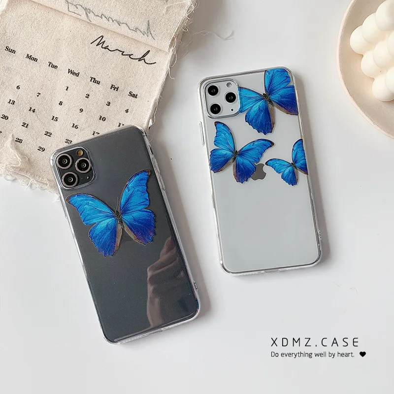 Милый чехол для телефона с синей бабочкой iphone 11 Pro Max мягкие чехлы XR XS MAX X 7 8 plus