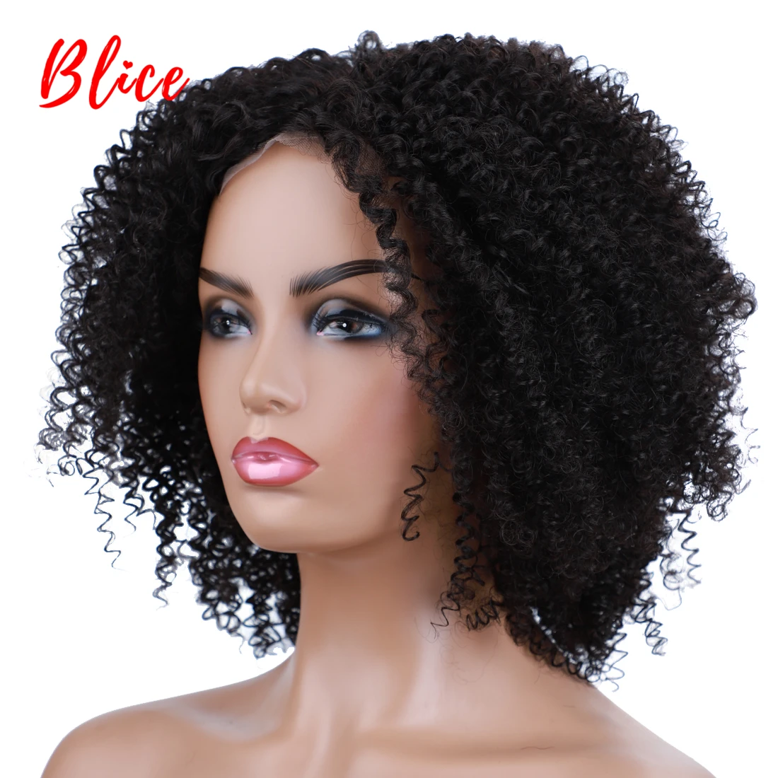 

Blice Middle Length Curly Machine-Made Synthetic Free Part Lace Wig Natural Looking Black Women African American Mixed Hair