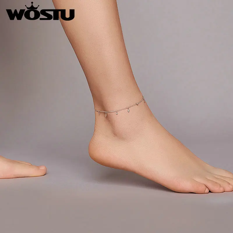 

WOSTU Genuine 925 Sterling Silver Simple Dangle Chain Anklet for Women Hot Summer Lobster Clasp Anklet Jewelry Gift CQT018