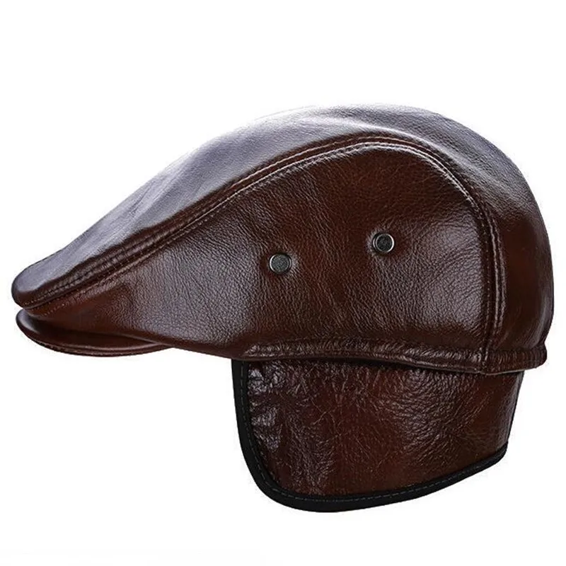 Шапка SILOQIN Мужская зимняя из натуральной кожи теплый берет брендовый элегантный