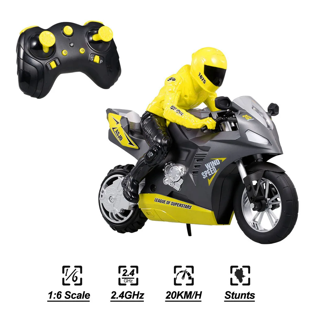 RC Мотоцикл 1:6 360 градусов спиннинг дрейф трюк мотоциклы стенд 20 км/ч 2WD 6 осевой