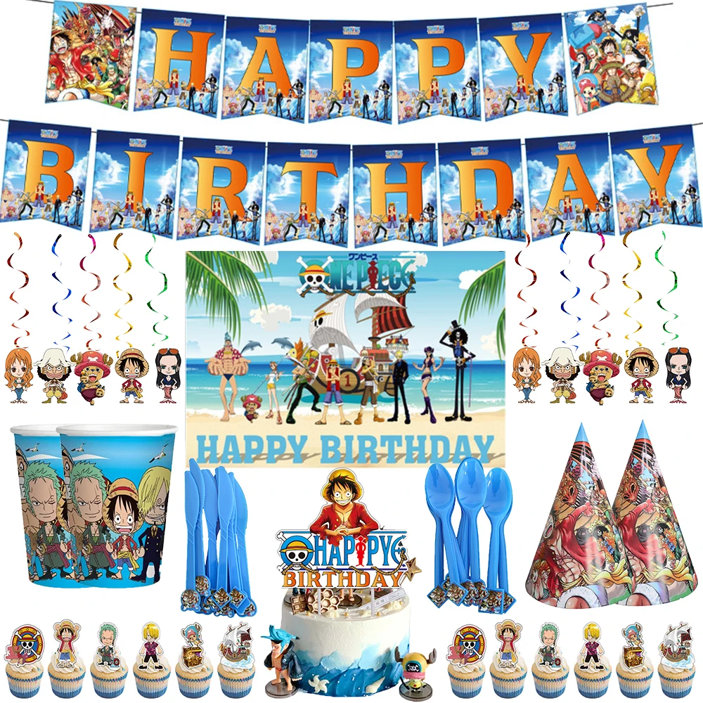 

One Piece Theme Kids Birthday Party Decorations Baby Disposable Plate Shower Cake Stand Baby Shark Decoration Birthday Boy