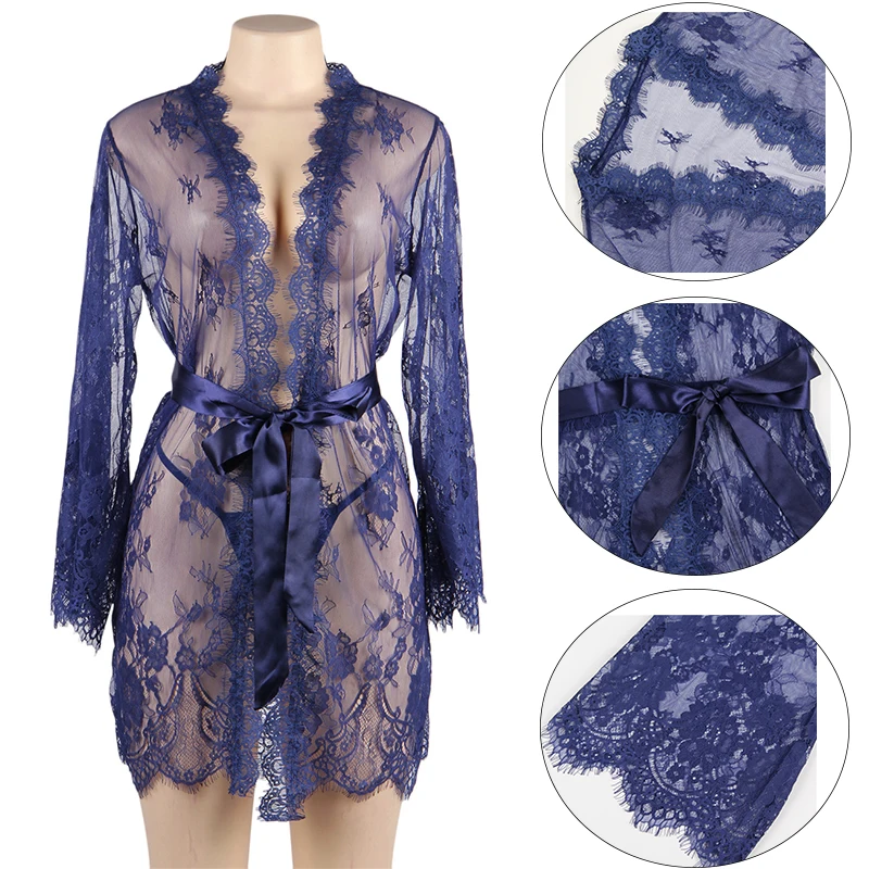 

Lingerie Mesh Transparent Sexy Lingerie With Belt Big Size 5XL Baby Dolls Women Erotic Clothing Lace Kimono Robe R80528