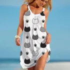 Женское Платье без рукавов, свободное пляжное Платье с принтом в виде черно-белого кота
