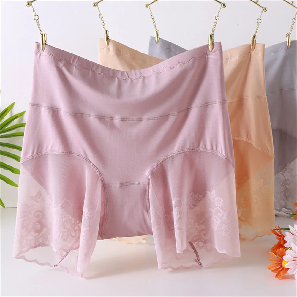 

Women Soft Cotton Plus Size Anti Chafing Safety Short Pants Seamless Female Sexy Lace Black Boxers Women Boyshort Panties