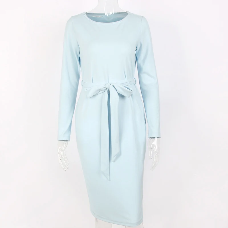 Светло-голубое Бандажное зимнее платье для женщин 2018 осеннее Повседневное до