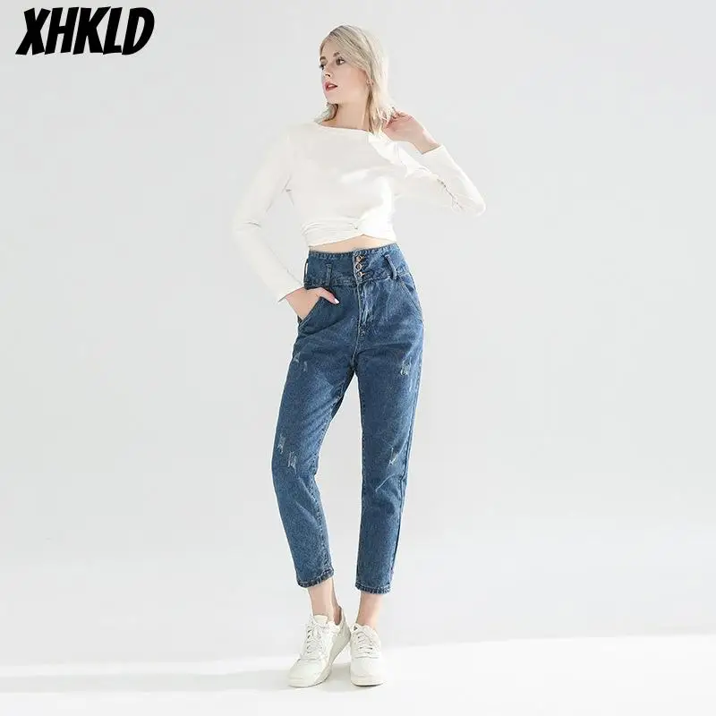 XHKLD женские брюки с высокой талией уличная одежда высокие Стрейчевые