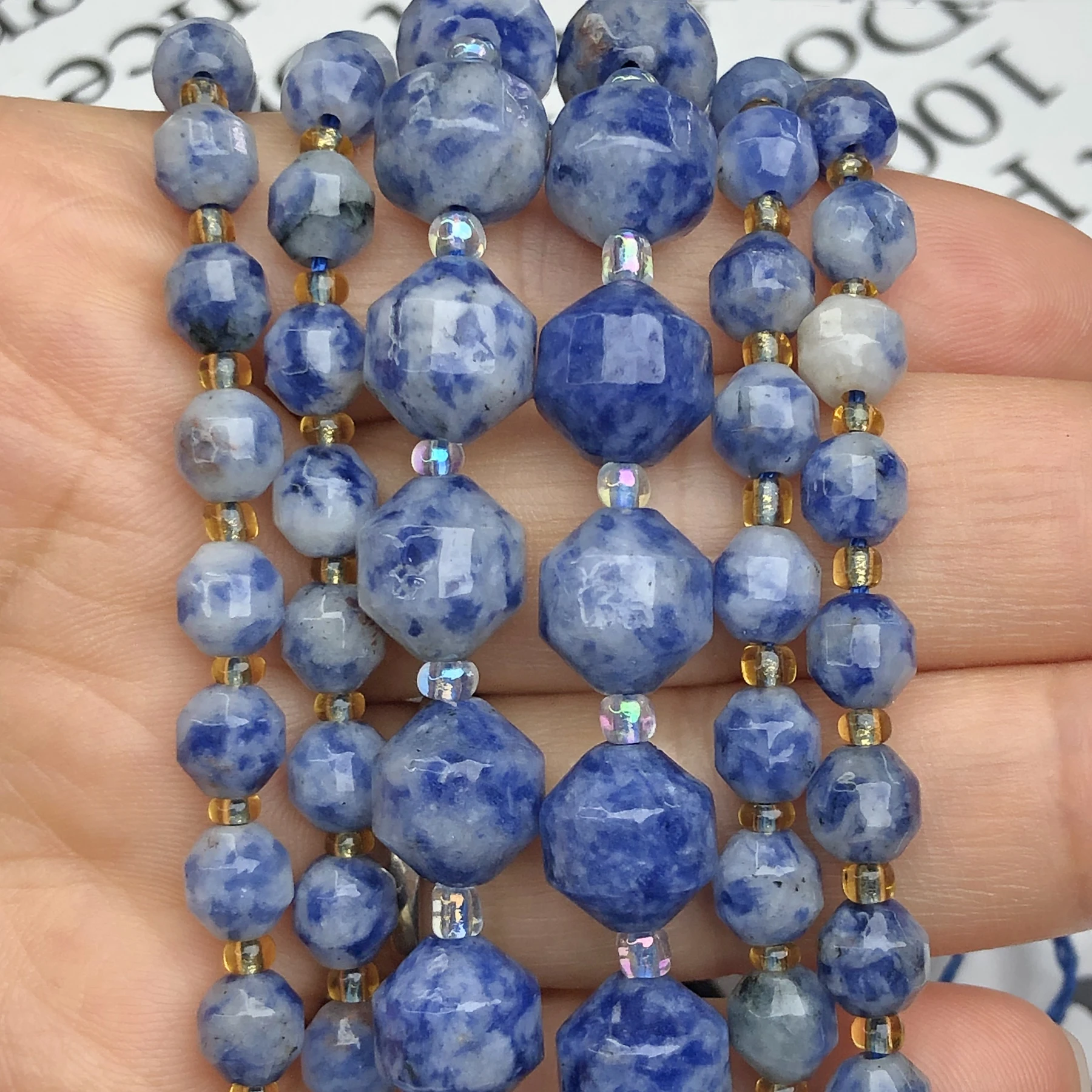

Natural Stone Faceted New Blue Sodalite Jaspers Bead Loose Spacer Beads For Jewelry Making DIY Earrings Bracelet 6/8/10mm 15"