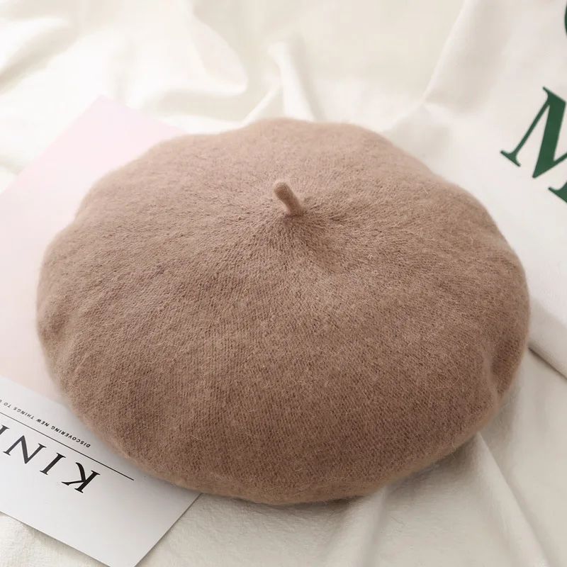 Miya Mona Retro Hairy Felt Berets Cap Women Fashion Vintage Solid Wool Beret Hat Hot Warm Casual French Artist PU Bonnet | Аксессуары