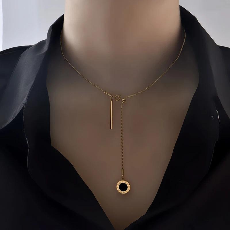 stainless steel double sided with adjustable Roman numeral collarbone chain web celebrity original design fritillary necklace | Украшения и