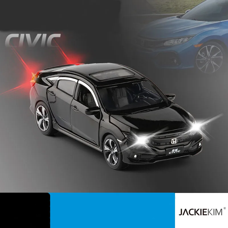 Новинка 1/32, имитация, Honda Civic, Игрушечная модель, литье под давлением, со звуком и светильник, игрушка-автомобиль, подарок на день рождения для детей - Цвет: Черный