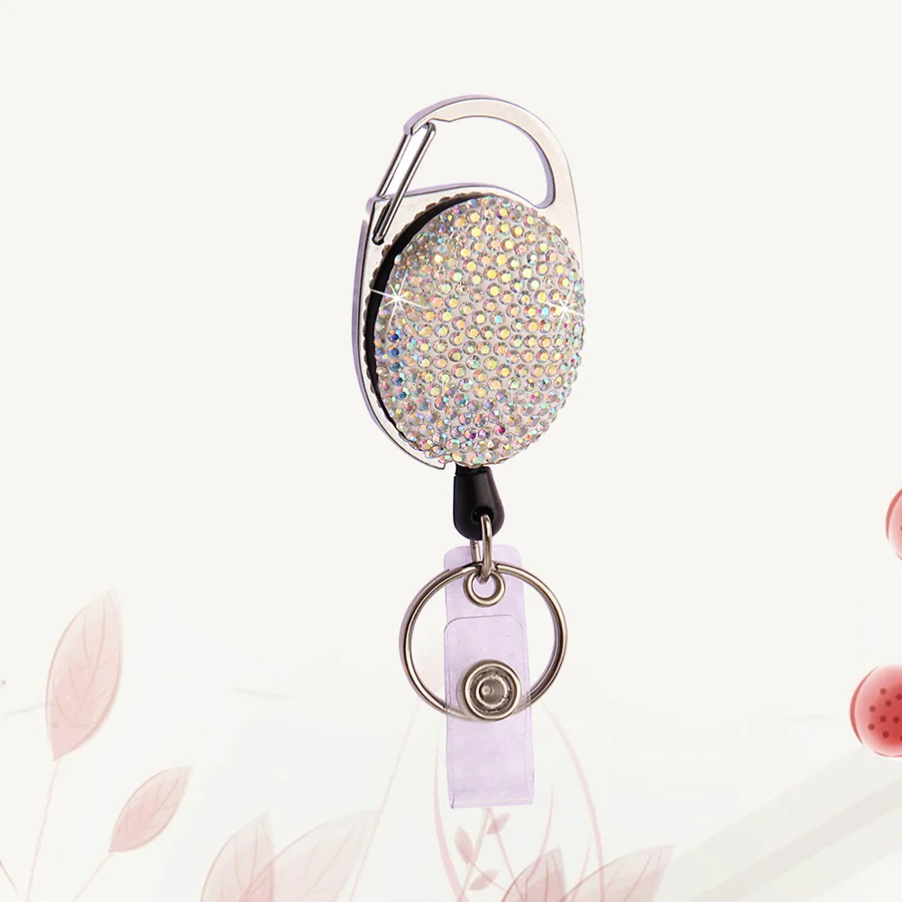 

Retractable Ellipse Badge Clips Rhinestone ABS Straps ID Cards Badge Holders Name Tags Work Badges Accessories (White)
