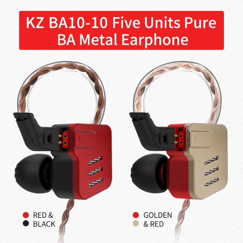 

KZ BA10 5BA HIFI Bass Earbuds + Earphone Sport Headset Noise Cancelling earphones