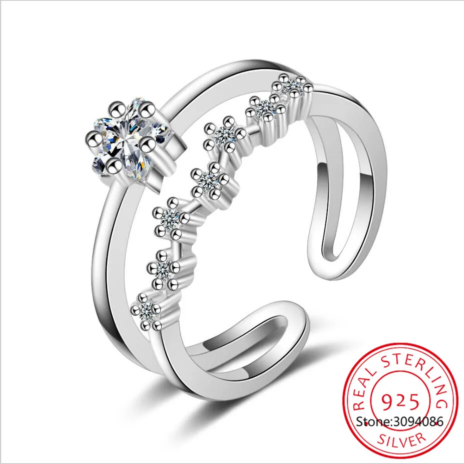 

Bohemian Vintage 925 Sterling Silver Zircon Layer Chain Rings for Women Wedding Jewelry Adjustable Rings Anillos 2021