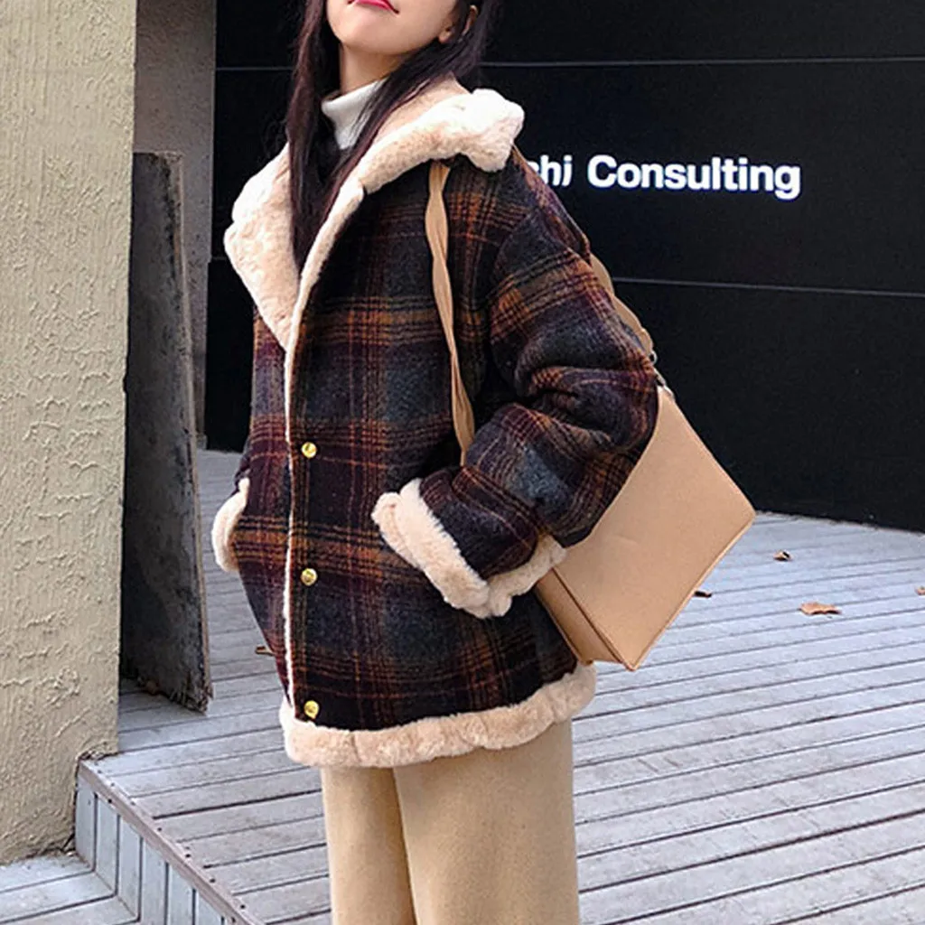 Дамская клетчатая куртка модная Женская осенне-зимняя плотная шерстяная в стиле