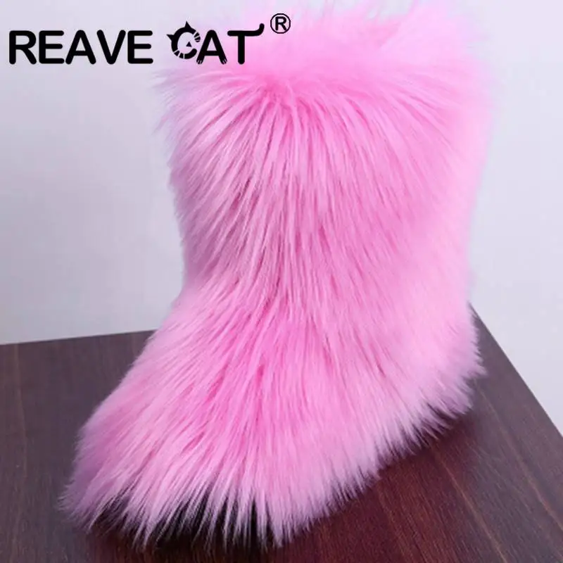 REAVE CAT/зимние женские теплые ботинки; теплые лыжные ботинки на плоской подошве из натурального меха страуса и перьев; botte