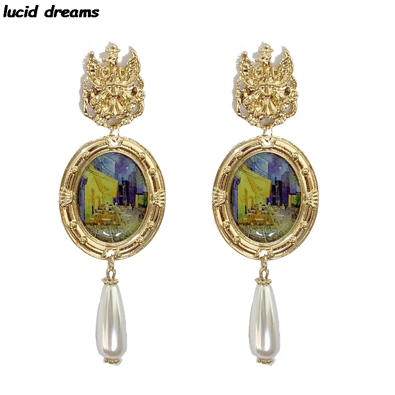 

New Design Van Gogh Art Jewelry Cafe Baroque Painting Drop Earrings For Women 2020 Mini Photo Dangle Pendant Lady Vintage Gifts