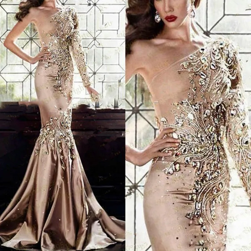 

Gorgeous Evening Dresses One Shoulder Sleeve robe de soiree Bead Evening Dress Long vestido de festa 2019 prom gown dresses