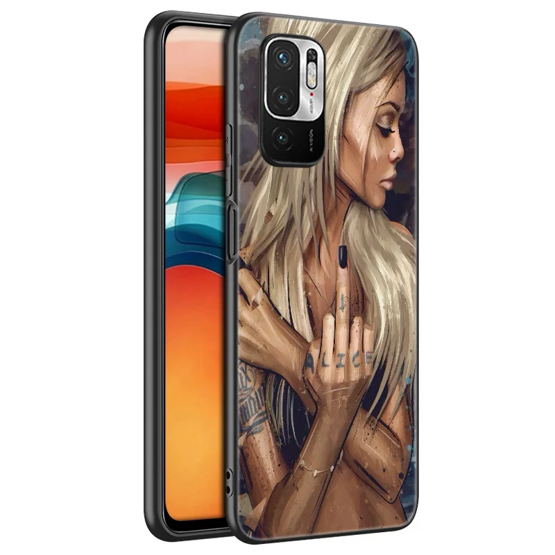 Sexy Sleeve Tattoo Girl Silicone Phone Case For Xiaomi Redmi Note 11 10 9 8 Pro 11T 10T 10S 9S 8T 9 9A 9C 9T Black Soft Cover