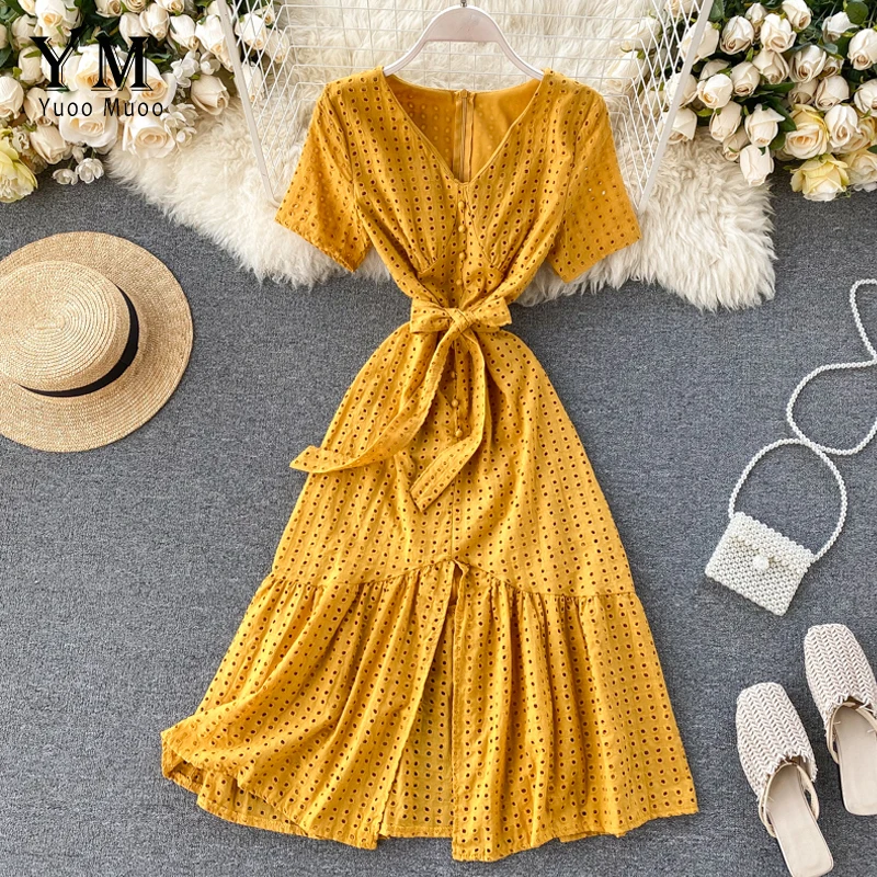 YuooMuoo романтическое женское платье с вырезами желтое вечернее 2020 летнее