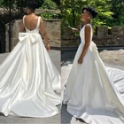 Элегантное искусственное шелковое свадебное платье, арабские сексуальные свадебные платья без рукавов с открытой спиной и бантом