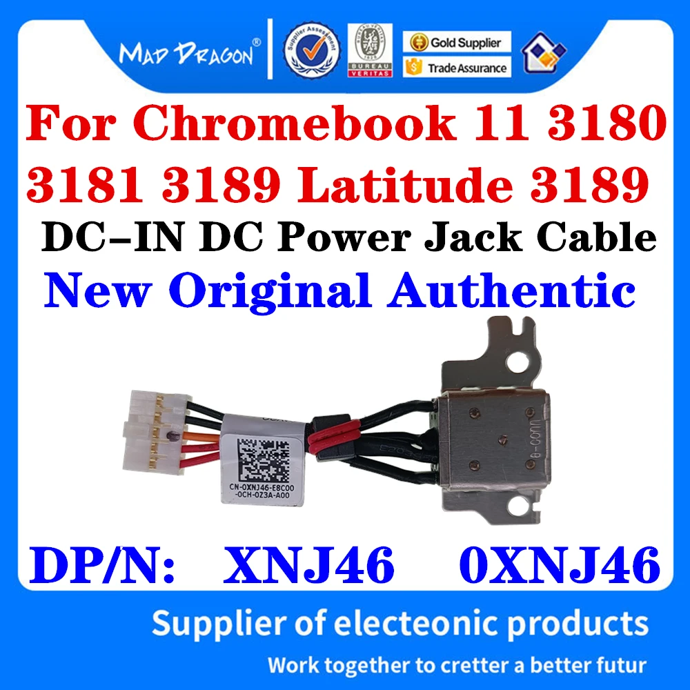 

Новый XNJ46 0XNJ46 DC30100ZR00 для ноутбука Dell Chromebook 11 3180 3181 3189 Latitude 3189, входной разъем питания постоянного тока с кабелем
