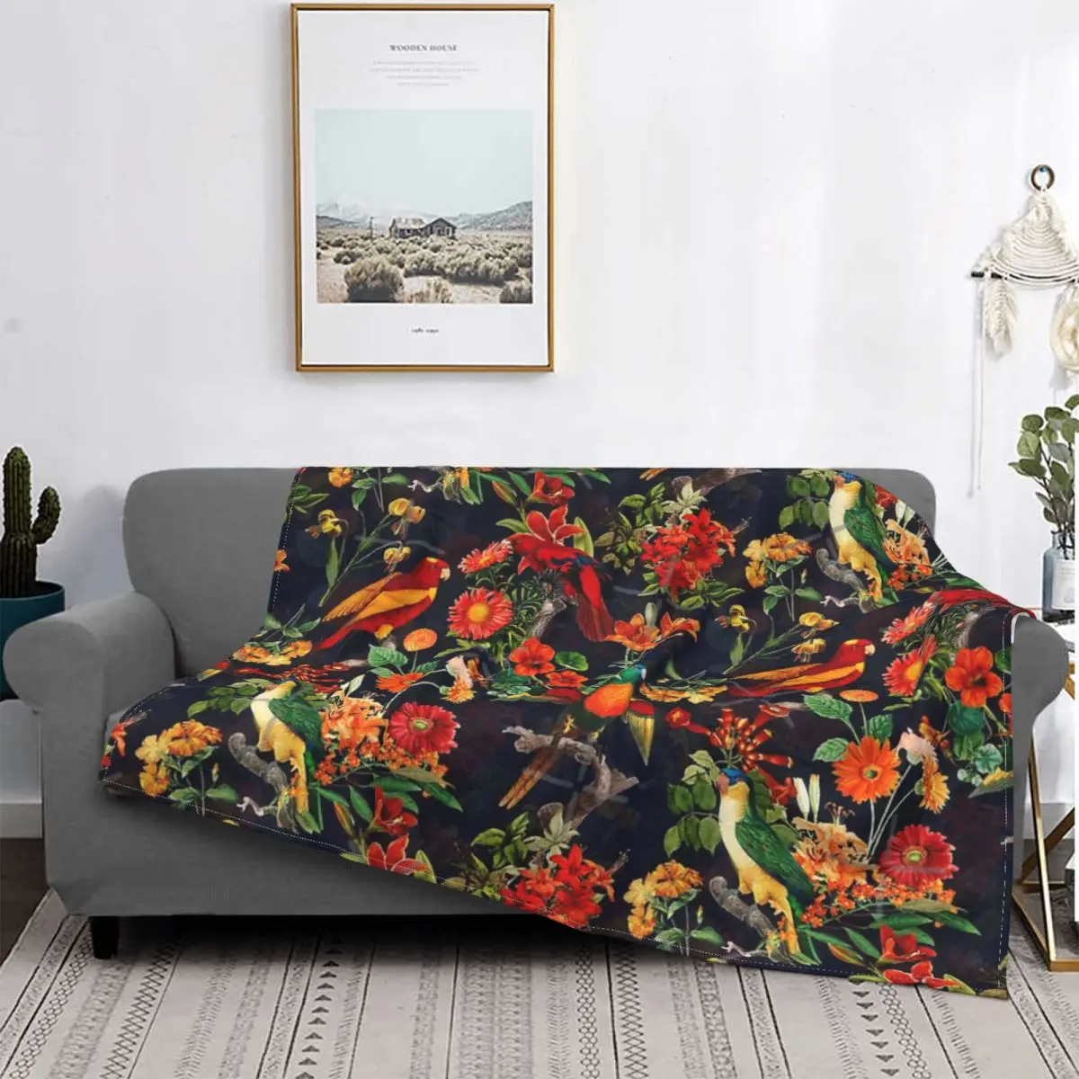 

Manta de noche de pájaro Tropical Vintage, colcha de jungla, cubierta de cama a cuadros, manta de Anime, colchas de verano