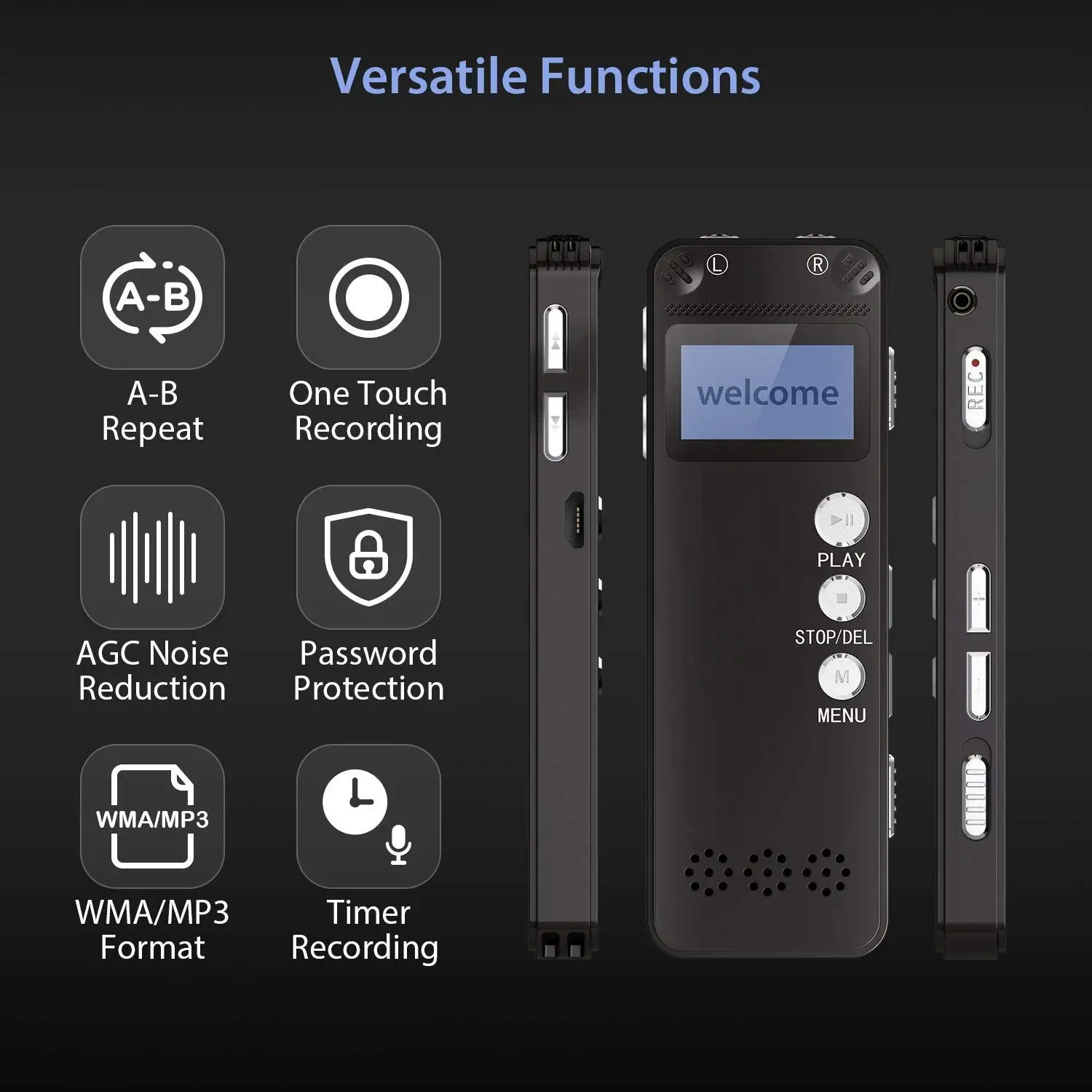 Маленький аудиомагнитофон Vandlion V31 диктофон с голосовой активацией Hi Fi ЖК дисплей