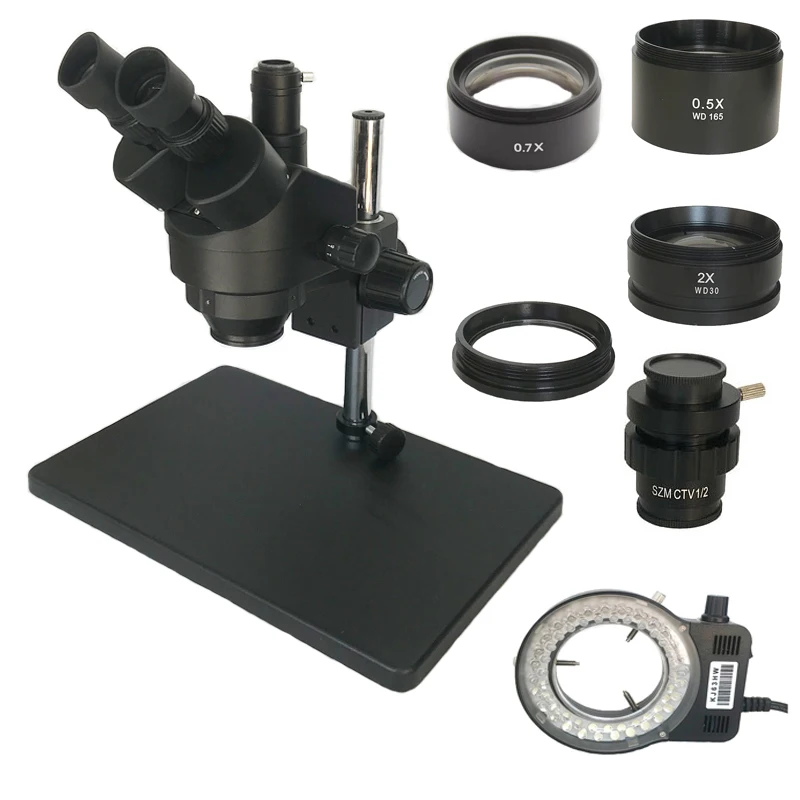 Simul-focal 7X-45X зум Тринокулярный Стерео микроскоп промышленный микроскоп большой регулируемый держатель для стойки 56 светодиодный кольцевой светильник