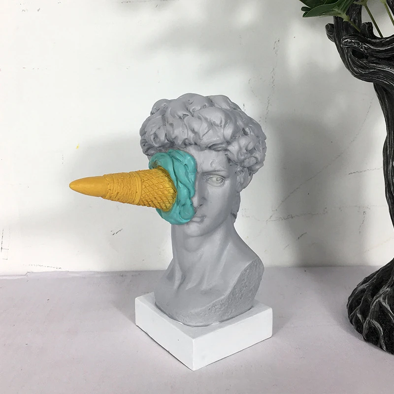 

Ice Cream David Statue Home Decoration Head Bust Statue Sculpture Resin Mini Modern Abstract Art Sketch Desktop Ornaments Gifts