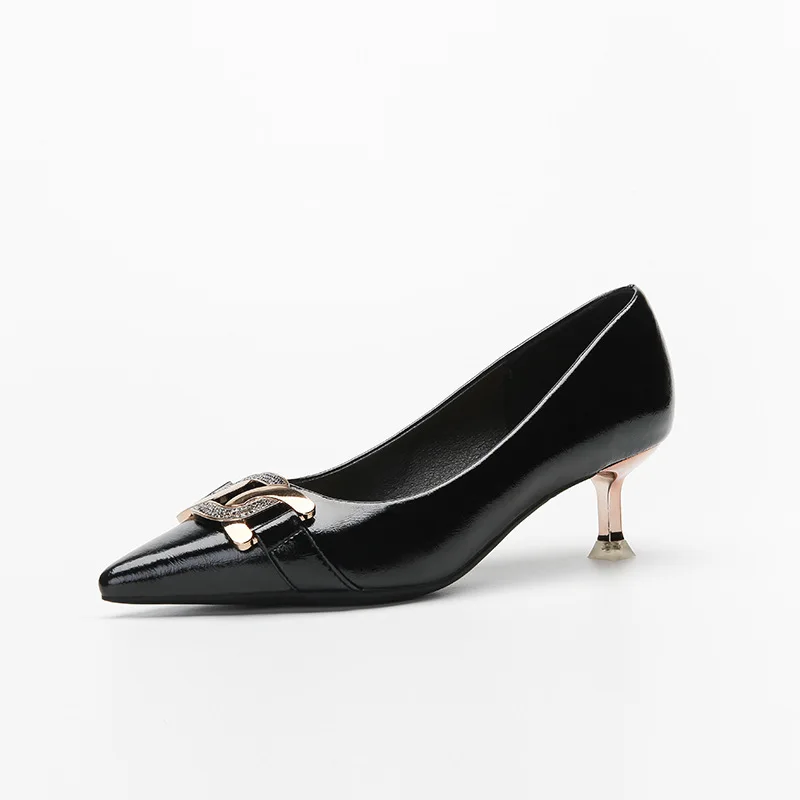

2021 Spring New Women's shoes Low-top Shallow Mid-heel Single shoes Solid Color Thin Heel Pointed Professional Shoes