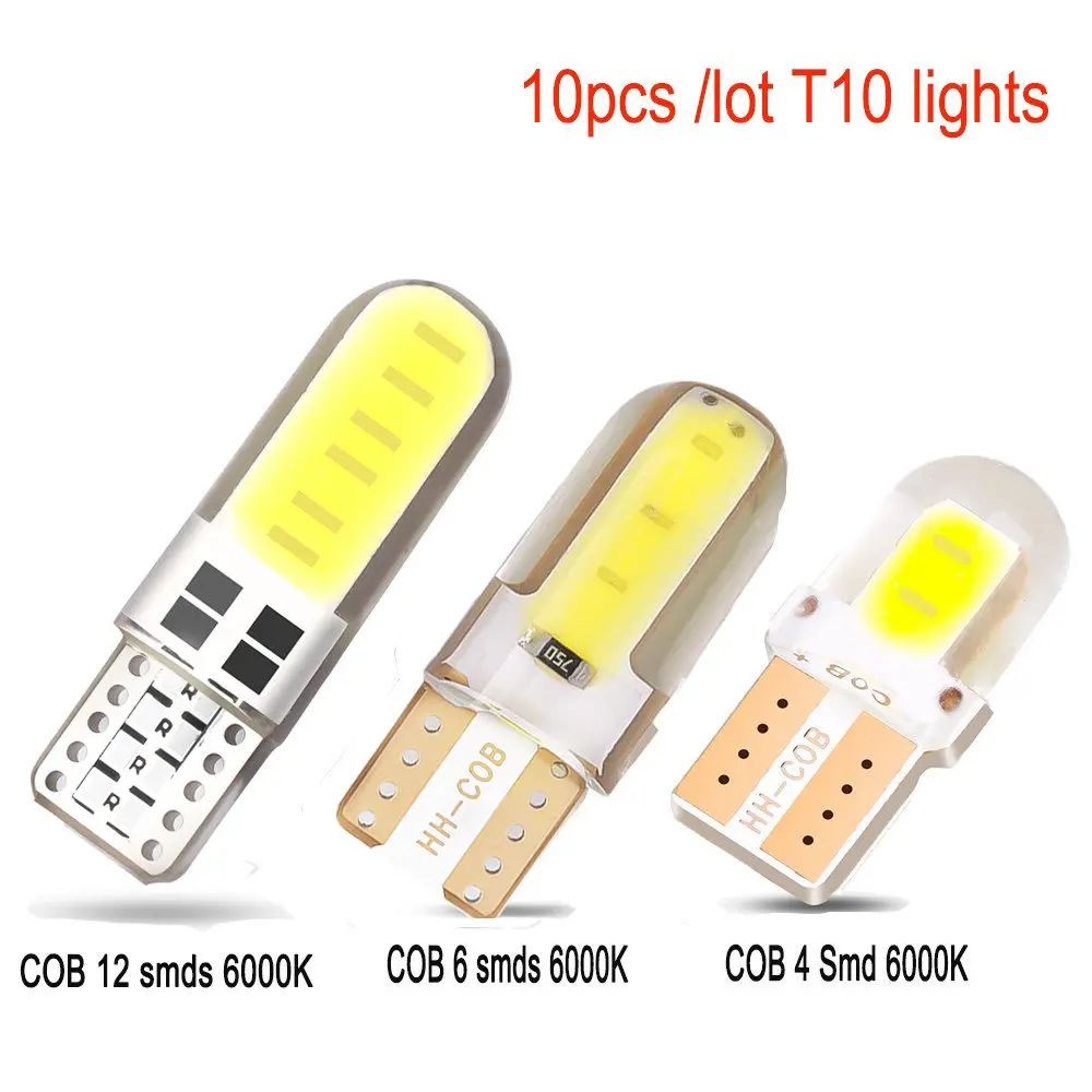 10 pcs Car Clearance Lights T10 COB 4 6 12 smd Led Auto Interior Bulbs Canbus White 5730 LED 12V Car Side Wedge Lamp Bulb