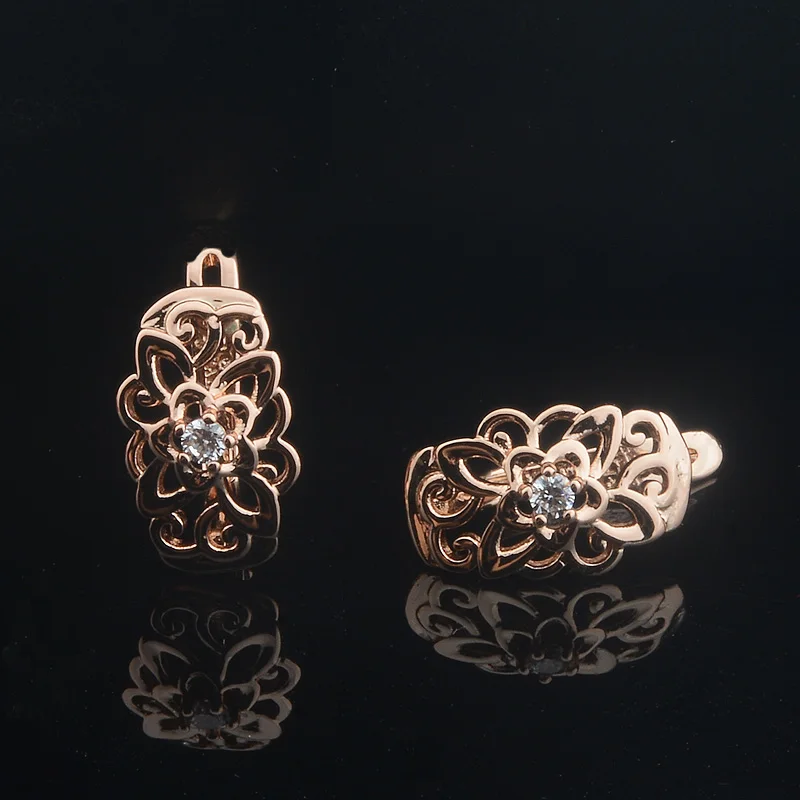 Женские серьги подвески из розового золота 585 пробы с белыми