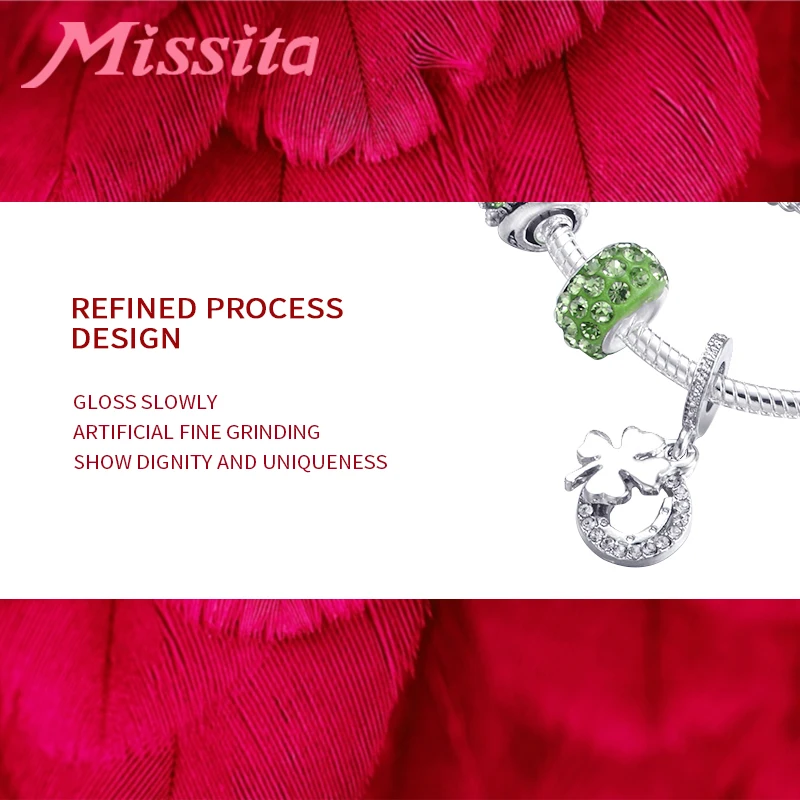 

MISSITA Trendy Clover Charms Bracelet For Women with Green Murano Beads Brand Pan Bracelet Bangles Jewelry Wedding Party Gift