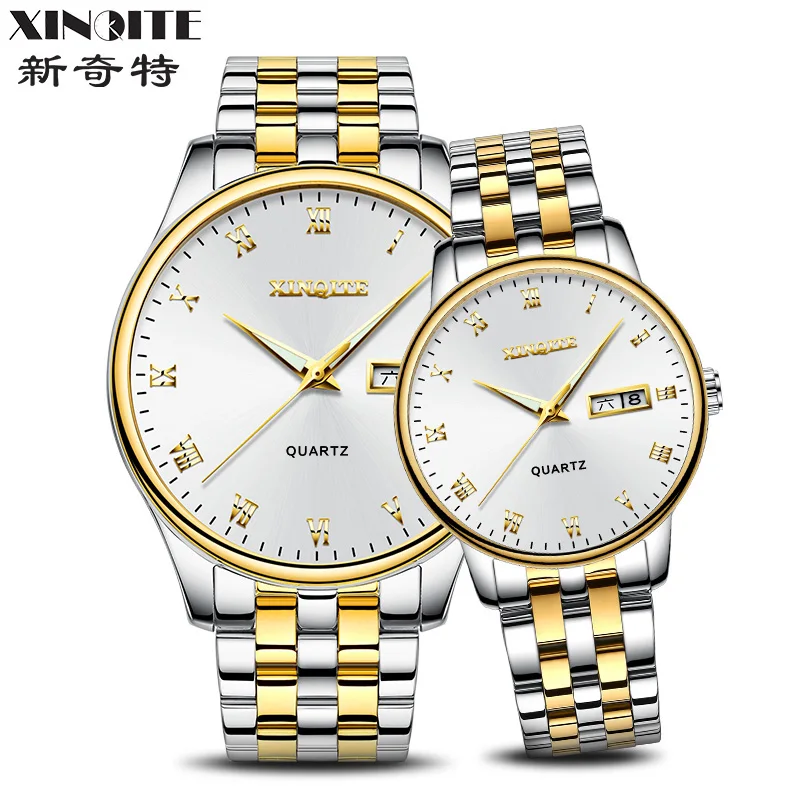 Couple watch Xinqite Quartz Watch Top Brand Luxury Stainless Steel Waterproof Clock For Lovers Relogio Masculino