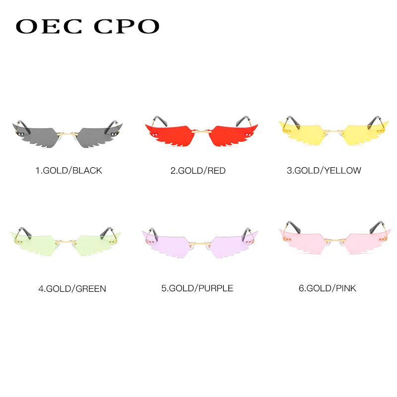 

OEC CPO Cat eye Rimless Sunglasses Women Trendy Small Vintage Sunglasses Men Summer Retro Style Gray Red Pink Shades UV400 O598