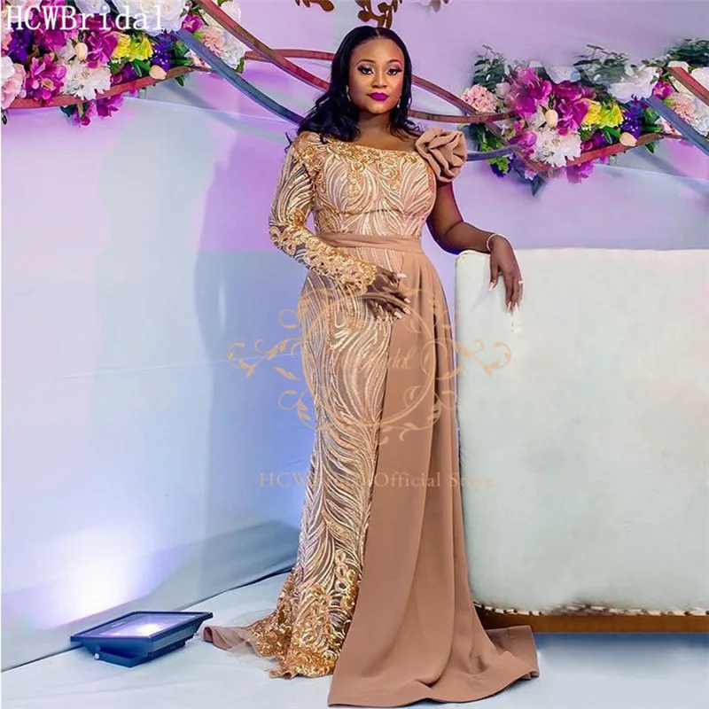 Новый Дизайн Золото Русалка Африканское вечернее платье со съемным шлейфом