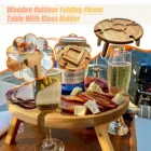 Новый деревянный складной стол для пикника на открытом воздухе со стеклянным держателем 2 в 1 стойка для бокалов для вина уличный винный стол деревянный стол легко носить с собой вино