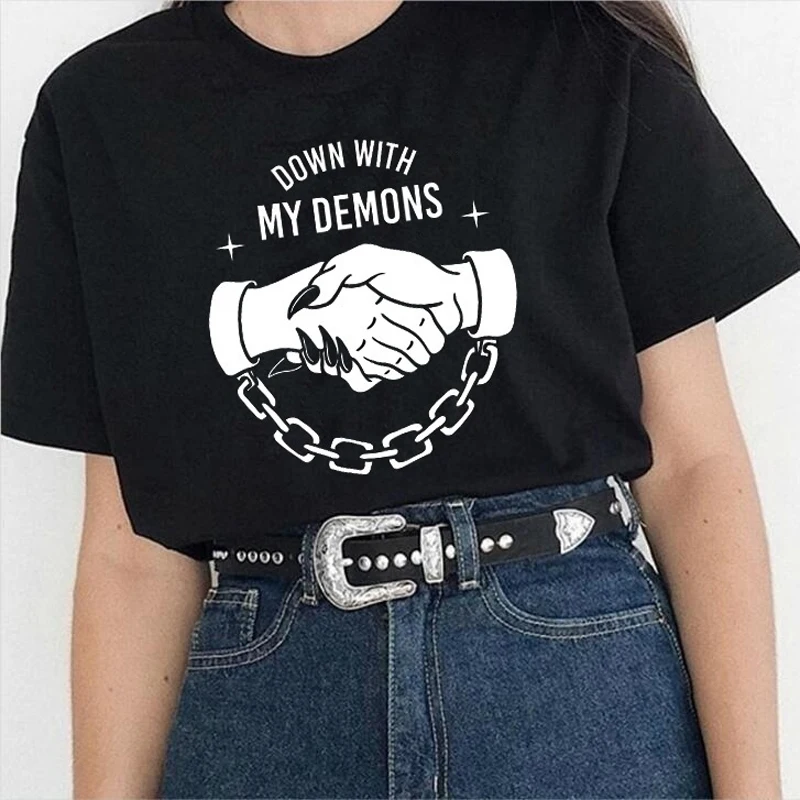Футболка унисекс с надписью My Demon забавная женская футболка круглым вырезом