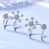 bayttling silver color shiny zircon star snowflake ear clip earrings for women fashion wedding jewelry gifts