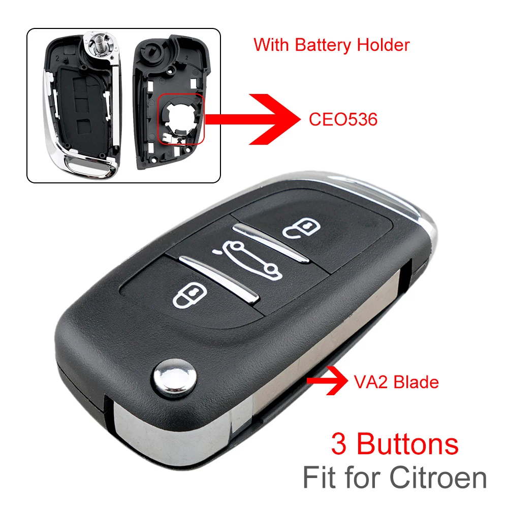

3 Buttons VA2 Blade Car Key Fob Case Shell Replacement Flip Folding Remote Cover with VA2 Fit for Citroen C2 C3 C4 C5 C6 C8 VA2