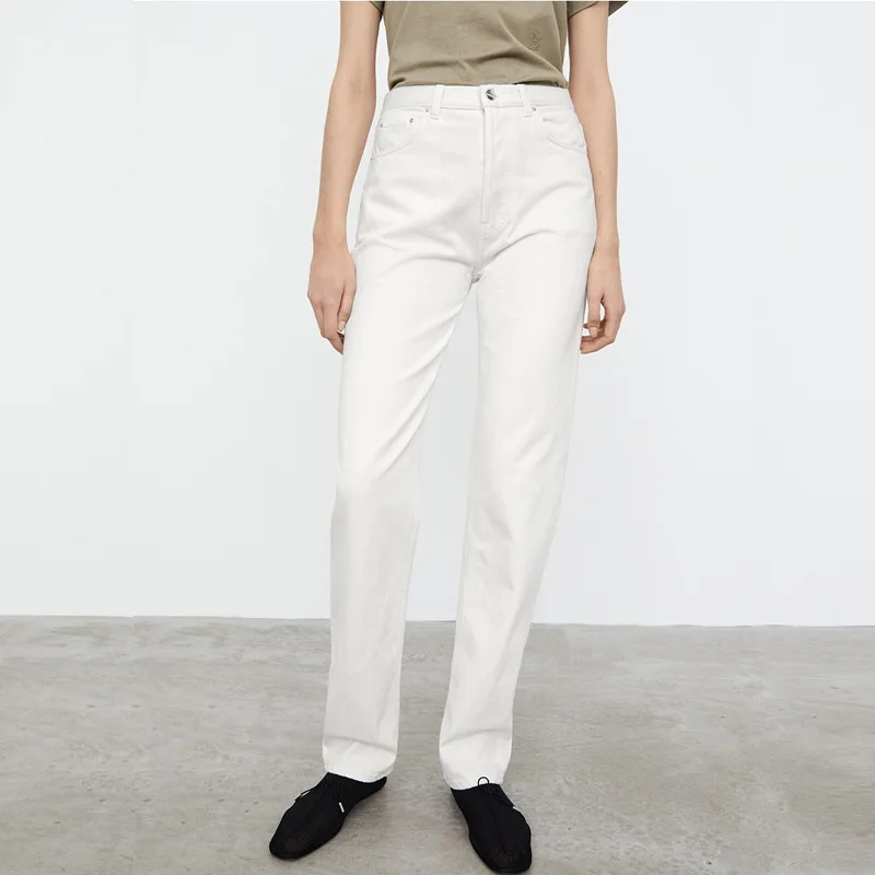 

Women Jeans 2021 New Beige Loose Casual Simple High-waisted Jeans Straight Trousers
