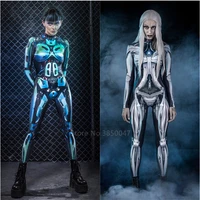 adult halloween costumes women sexy gothic jumpsuit robot cosplay costume science fiction modern machine female tight rompers