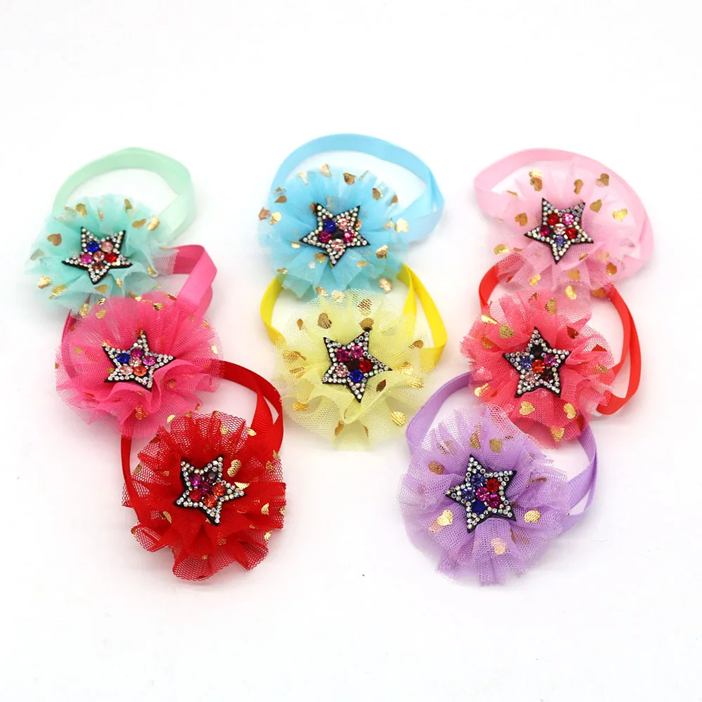 30 шт галстук-бабочка для собаки Новый стиль смешанный цвет кружева с бриллиантом