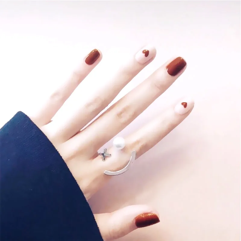 style3 24 шт. милые розовые цветные накладные ногти для женщин с черно-белым принтом короткие накладные ногти полного покрытия дизайн накладные ногти с клеем - Цвет: style3