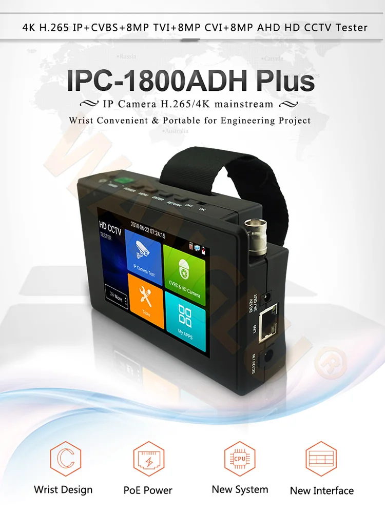 Новое поступление тестер камеры IPC1800ADH Plus с кабелем 8 Мп AHD TVI CVI CVBS монитор питание