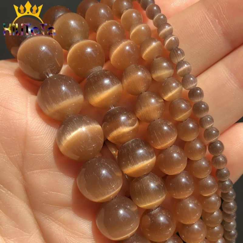 Бусины Из Натурального опала круглые бусины кошачий глаз коричневого цвета для