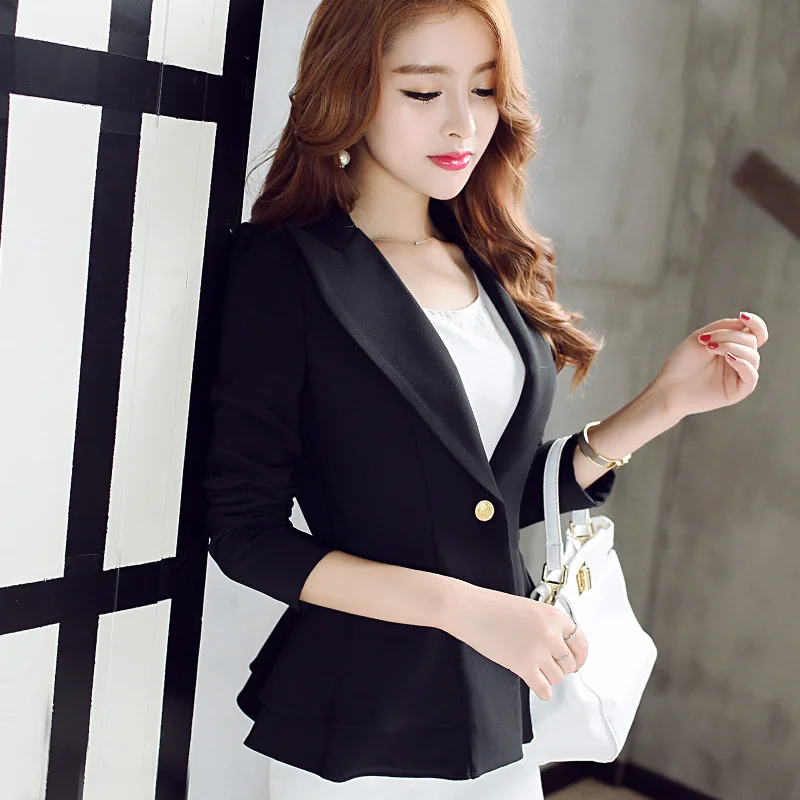 Brand Spring Autumn Slim Fit Women Formal Jackets Office Work Suit Open Front Notched Ladies Solid Black Coat Top Blazers Jacket | Женская