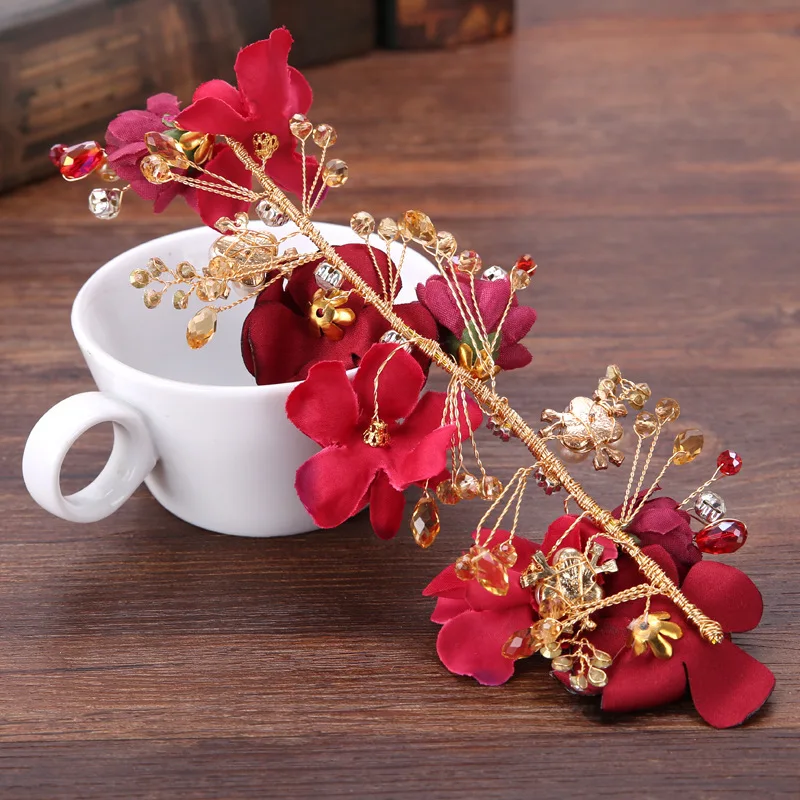 Red flowers wedding toast clothing accessories hair accessories hair accessories wholesale costume bride handmade headdress brid
