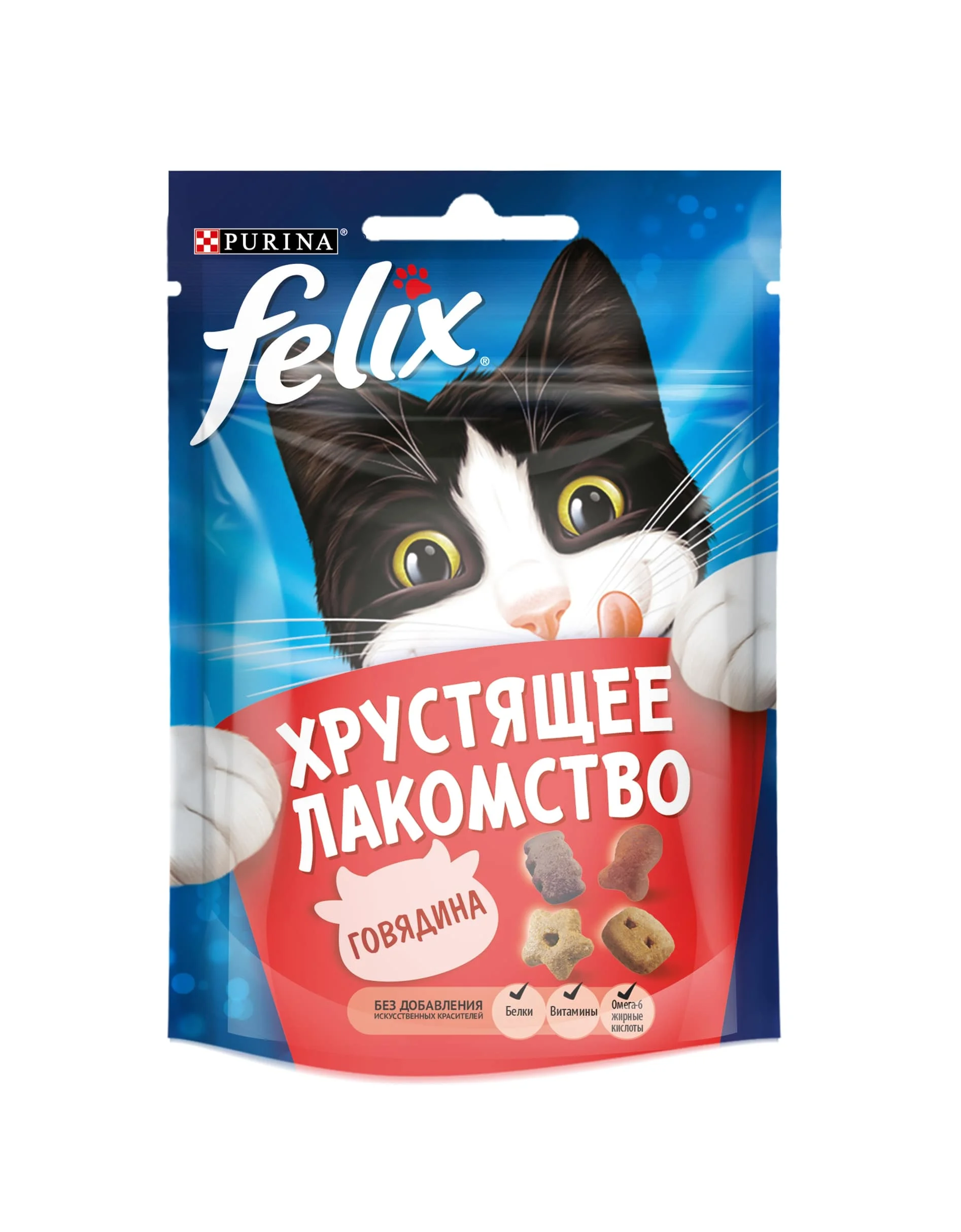 Хрустящее Лакомство Felix для взрослых кошек с говядиной 15 пакетиков х 20 г | Дом и